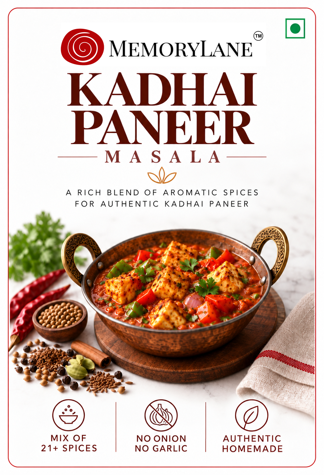 MemoryLane Kadhai Paneer Masala premix official front label